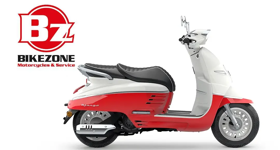 Peugeot Django Classic 125 bianco e rosso vista laterale