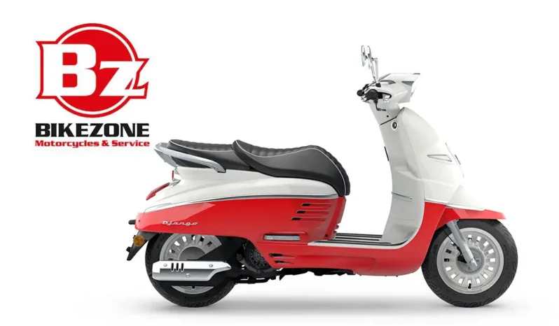 Peugeot Django Classic 125 bianco e rosso vista laterale